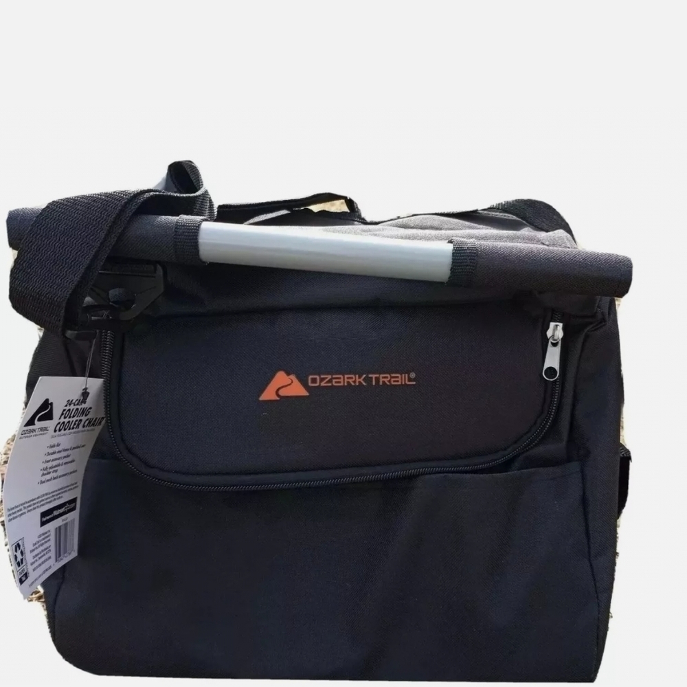 OZARK TRAIL 24 Can Soft Sided Cooler & Folding Chair 2-in-1 Combo Black NEW
